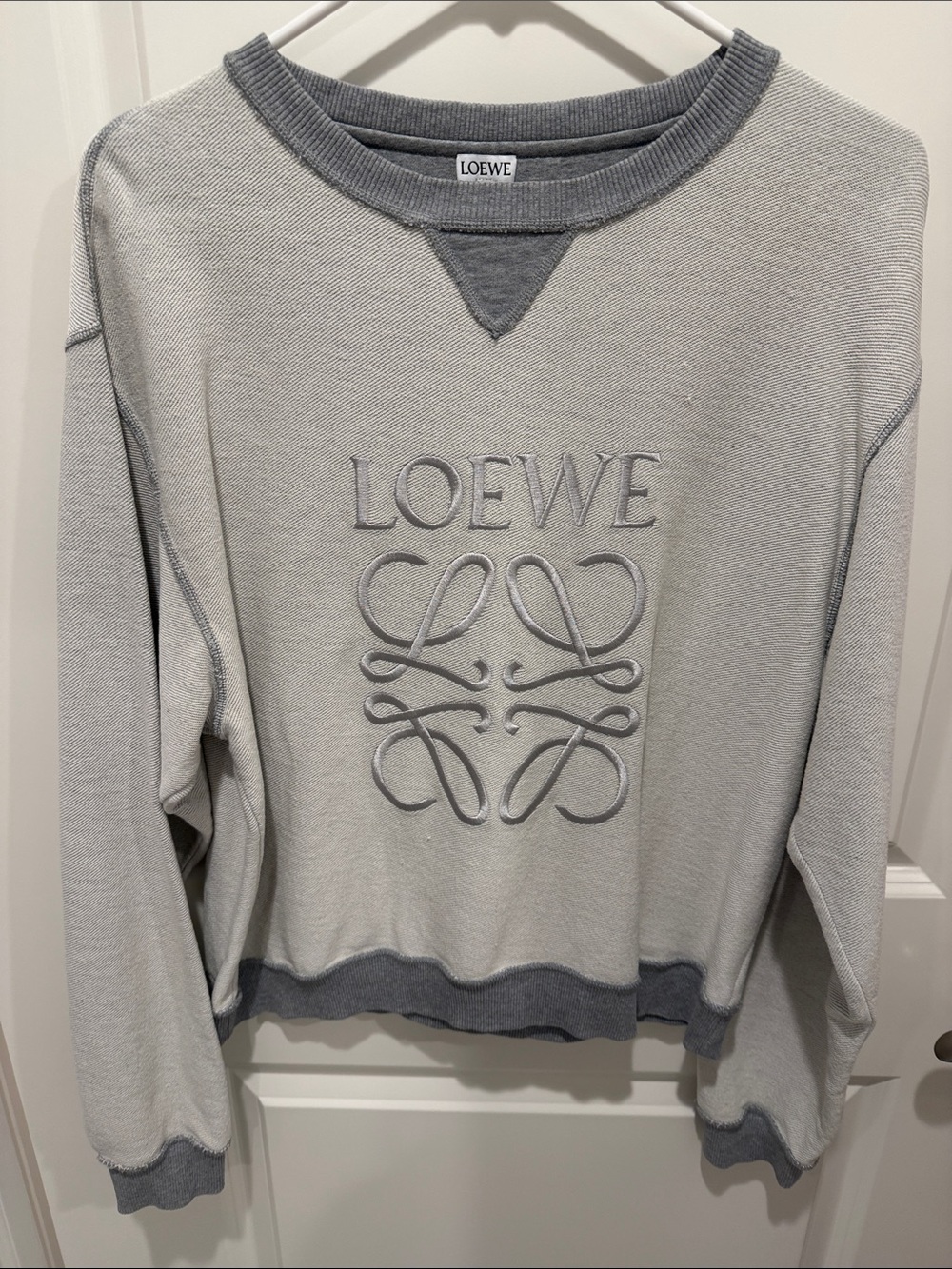Loewe Two-Tone Light Gray Embroidered Logo Crewneck Sweater